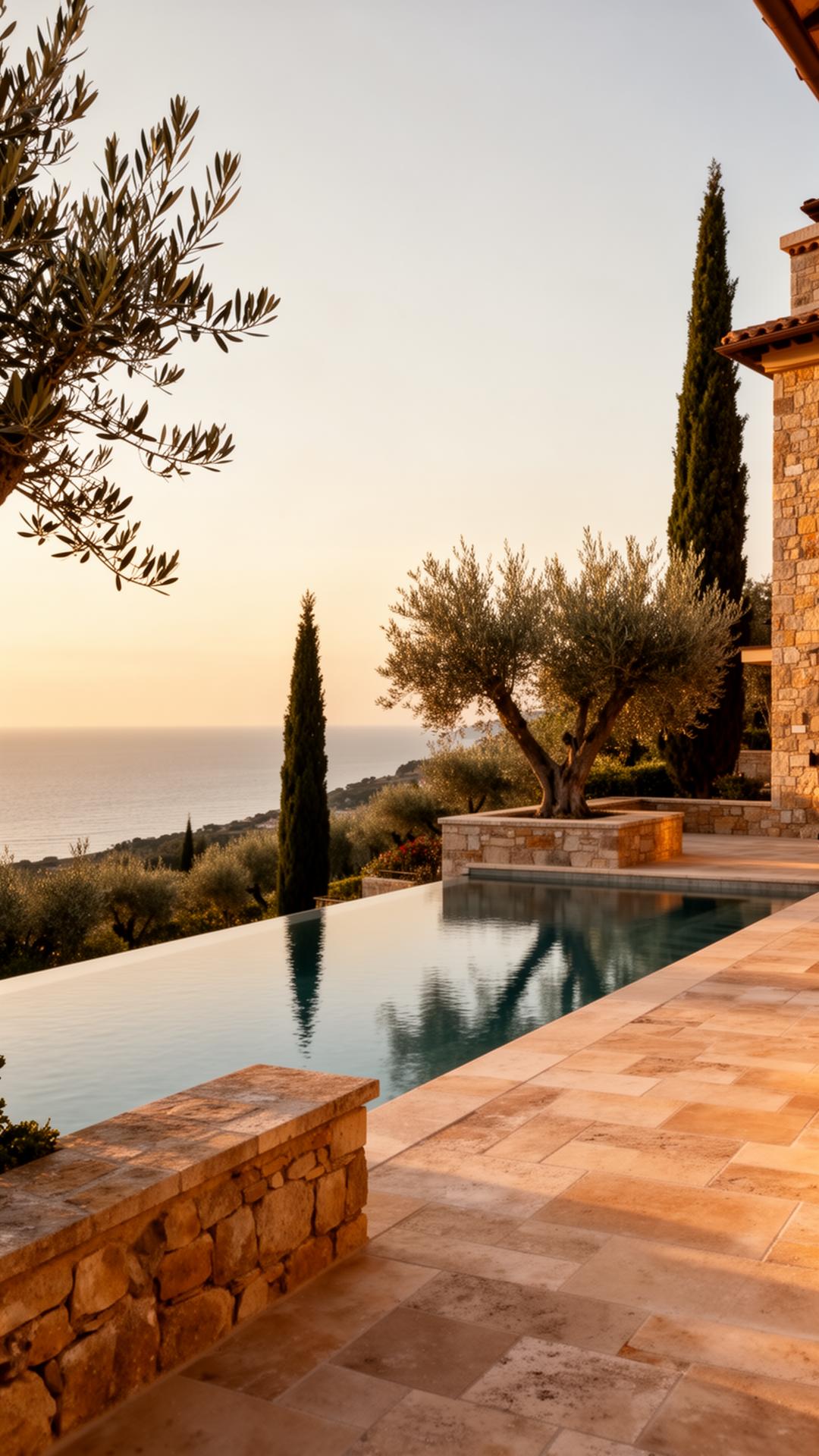 Villa provençale au bord de la Méditerranée au coucher du soleil
